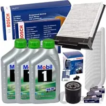BOSCH FILTERSET+ ZÜNDKERZEN+MOBIL 1 5W30 für 1.0 TOYOTA AYGO CITRÖEN C1 PEUGEOT Billig