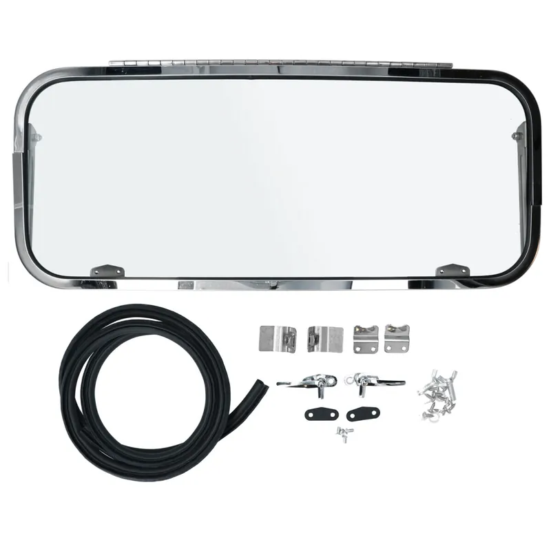 Fensterscheibe Safari, hinten RVS Poliert passend für Bus T1 03/55-07/63 Ausverkauf